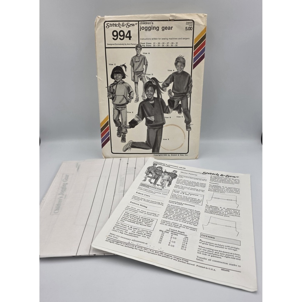 Stretch & Sew 994 Children's Jogging Gear Suits Sewing Pattern 1990 UNCUT